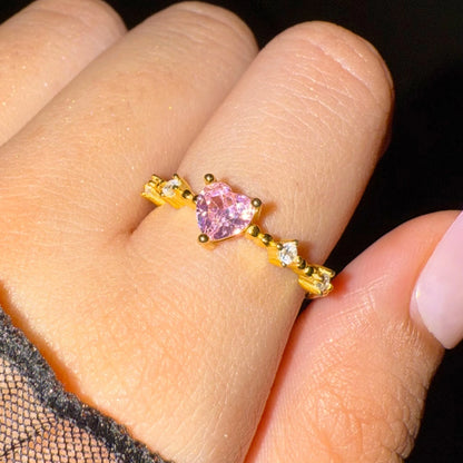 925 Sterling Silver Pink Blush Heart Ring- 18K Gold Plated Adjustable Forever Luxe