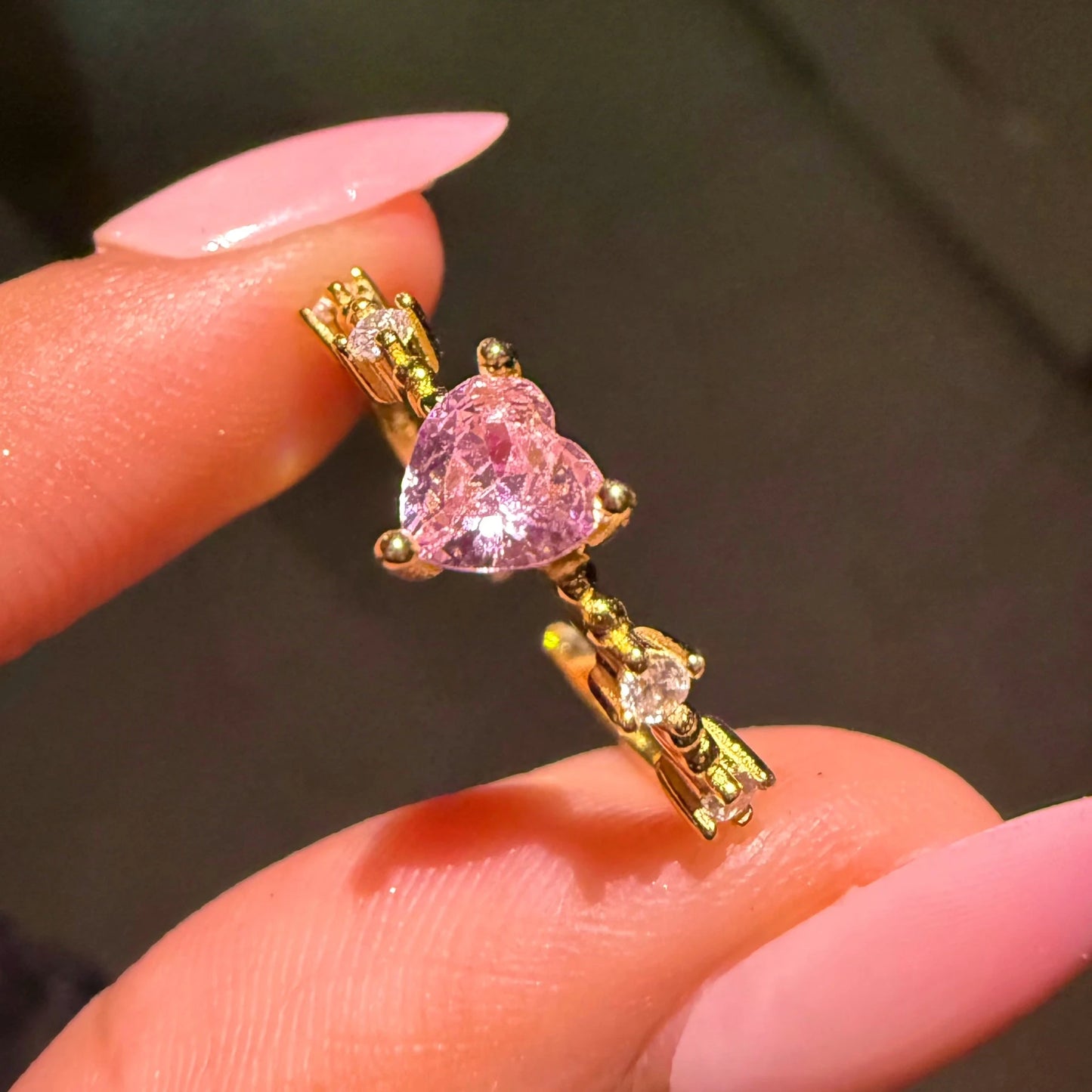 925 Sterling Silver Pink Blush Heart Ring- 18K Gold Plated Adjustable Forever Luxe