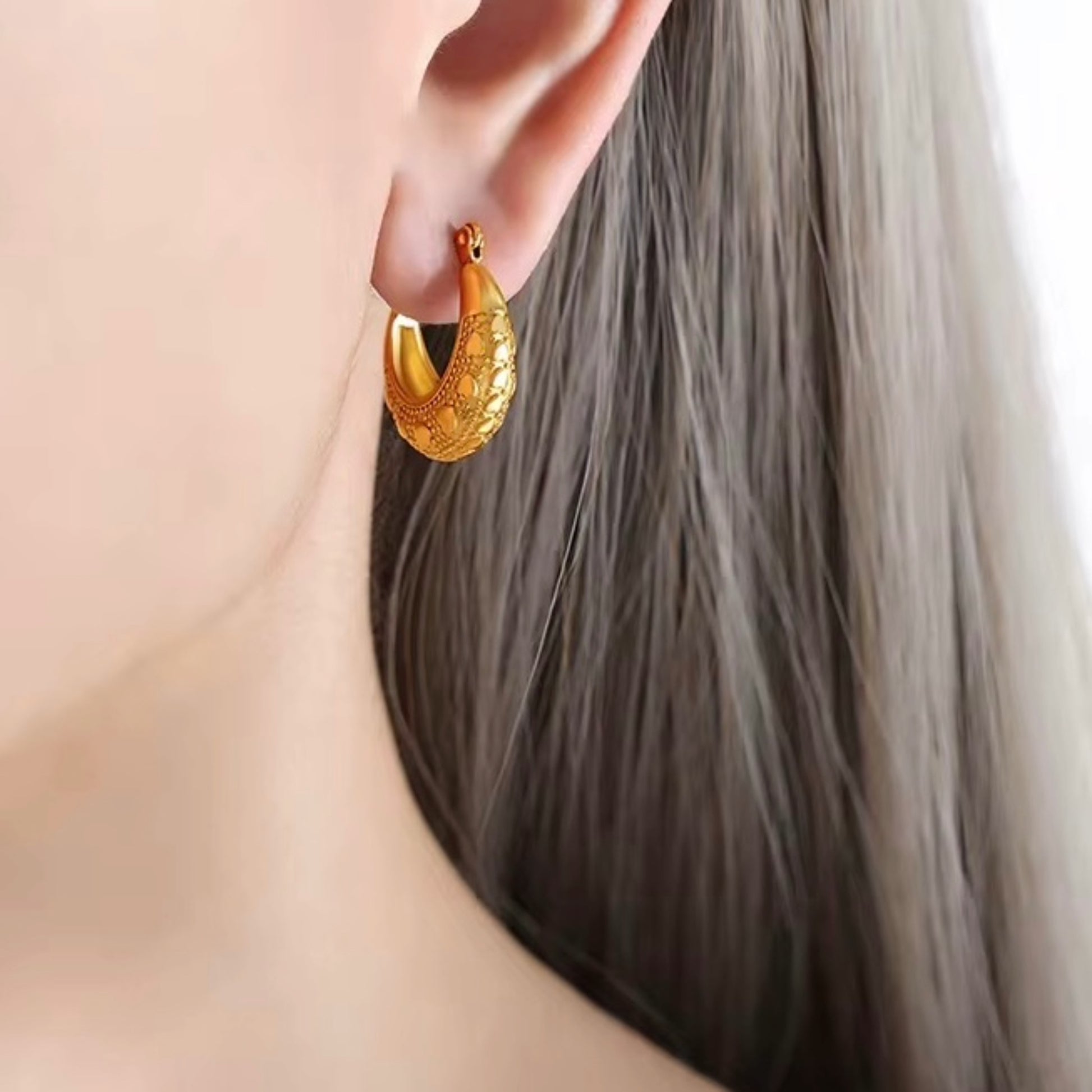 Heart-Stitched Crescent Hoops Forever Luxe