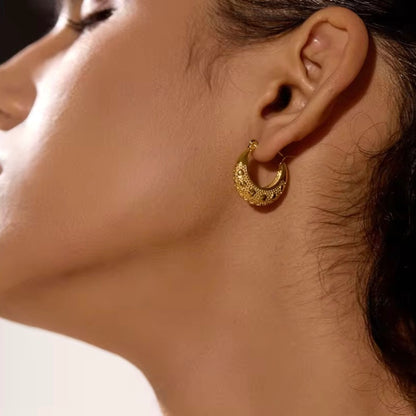 Heart-Stitched Crescent Hoops Forever Luxe