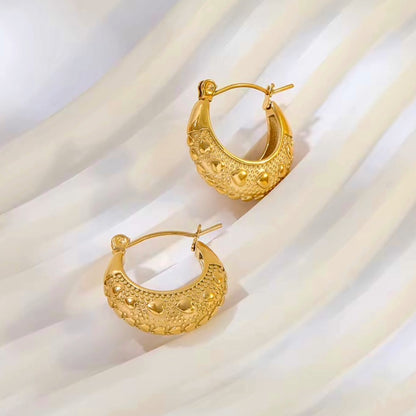 Heart-Stitched Crescent Hoops Forever Luxe