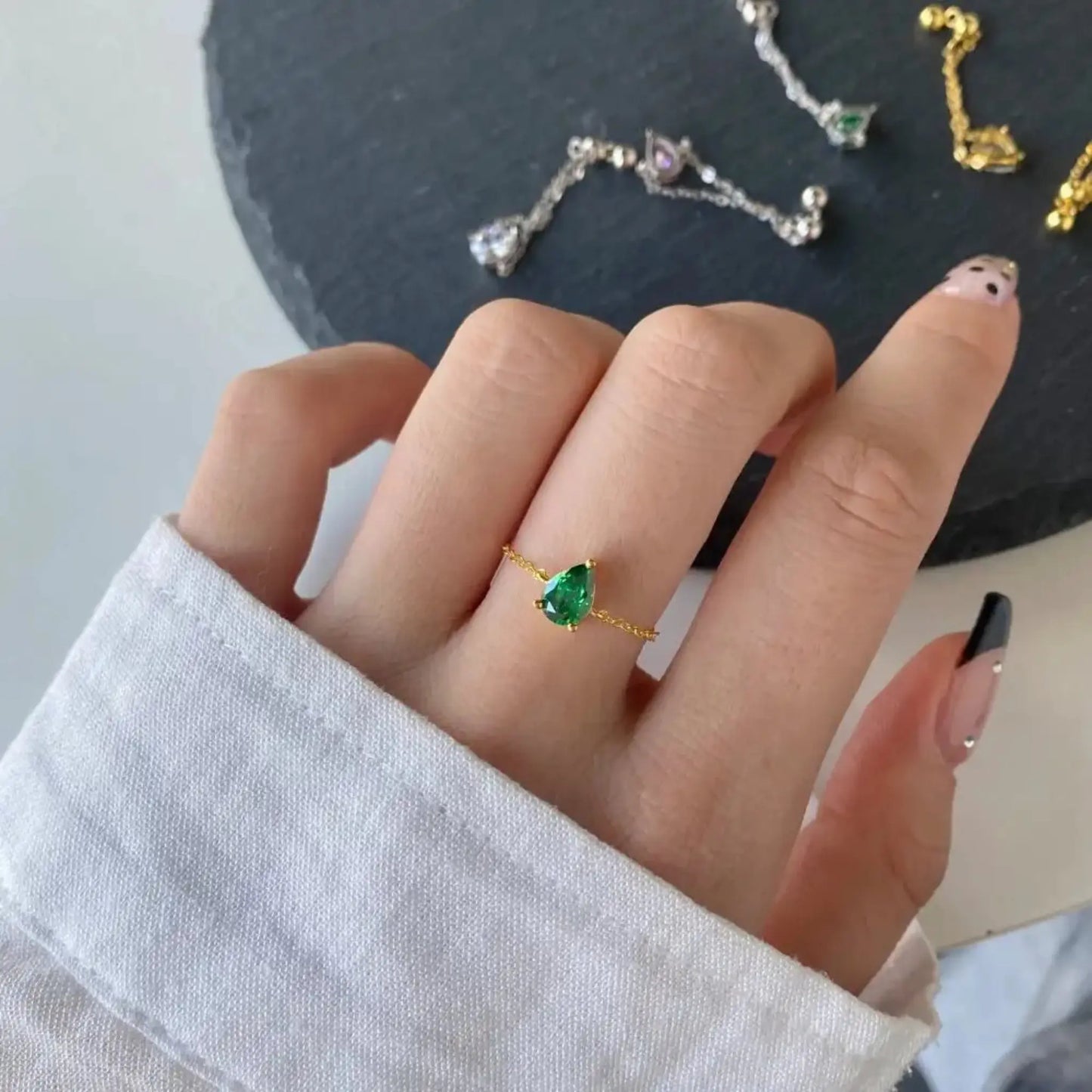 Enchanted Emerald Ivy Chain Ring Forever Luxe