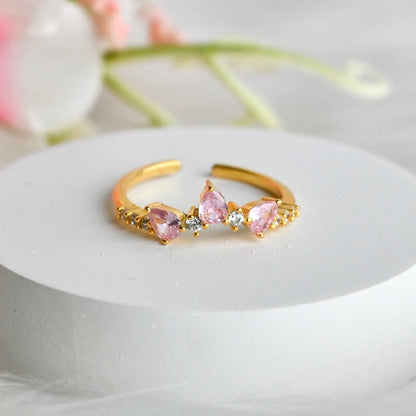 925 Sterling Silver Triple Flame Rose Ring- 18K Gold-Plated Adjustable Forever Luxe