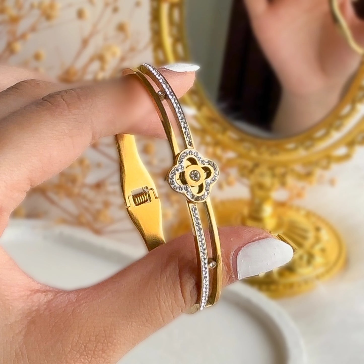 18K Gold-Plated Floral Kada Bracelet Forever Luxe